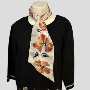 Pier 100% Silk Light Sand With Hand Painted Flowers Long Rectangle Scarf